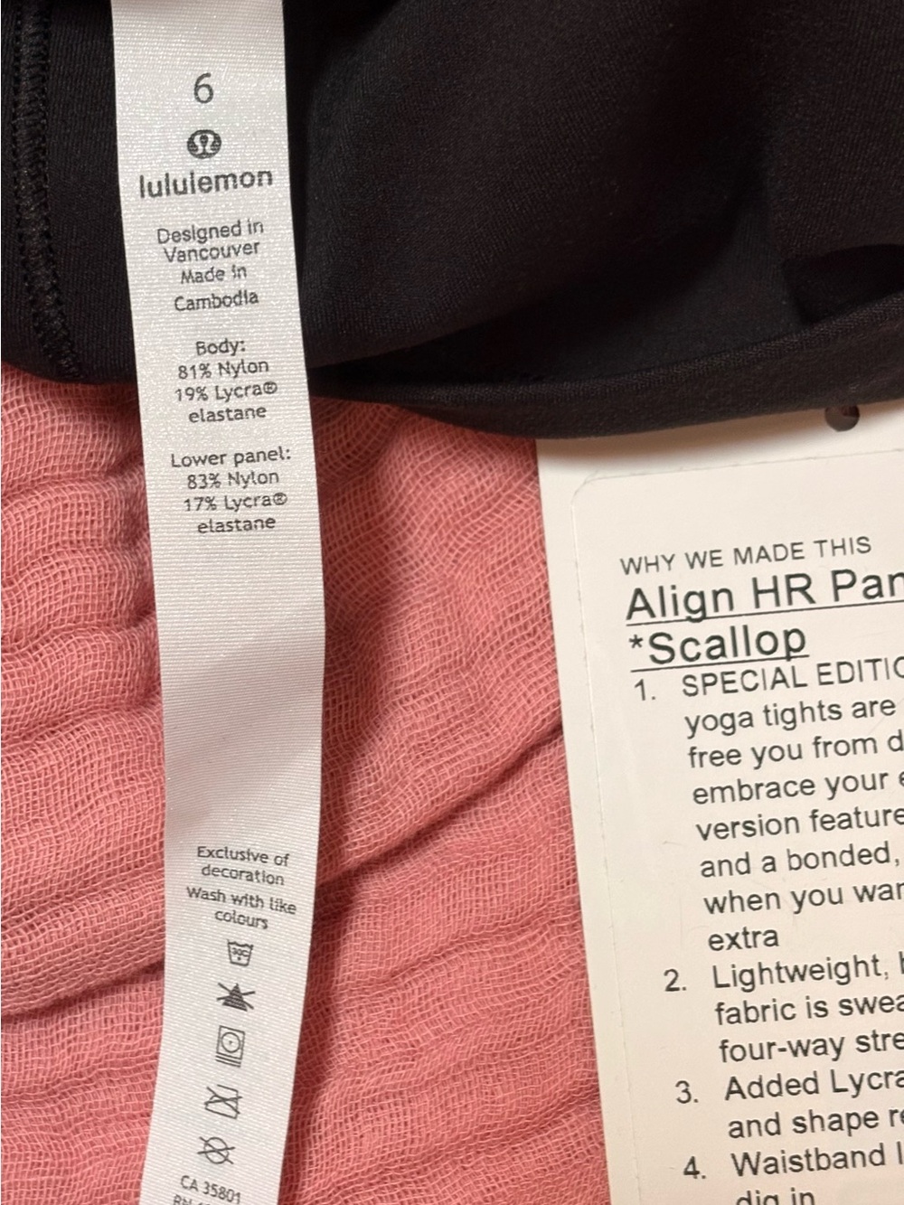 ***RARE! Lululemon~ Align High Rise Pant 25” Scallop in classic Black, Size 6. - Picture 3 of 9